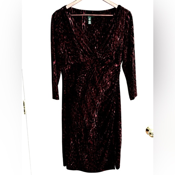 NWOT LAUREN RALPH LAUREN V NECK WRAP STYLE LONG SLEEVE BLACK/WINE DRESS SZ. 8 - Picture 13 of 13